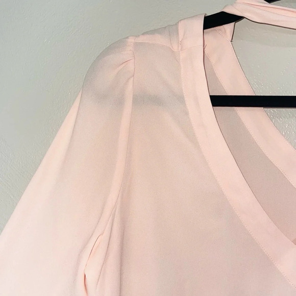 LOFT Light Pink Wrap Tie Neck V-neck Long Sleeve Blouse Medium Women’s - Picture 5 of 14